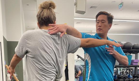 personal trainer and client