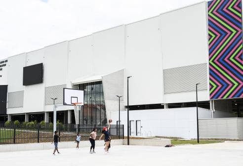 basketball game outside the building